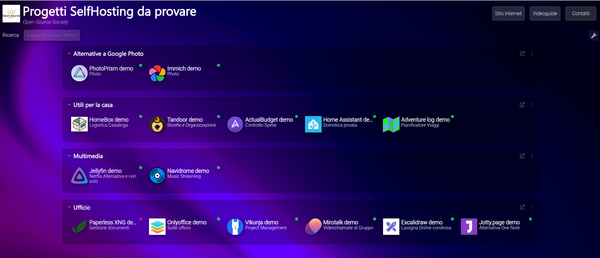 Nuovo sito test selfhosted fatto con Dashy